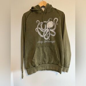 Lane Seven Hoodie Men's Sz M Olive Green Vintage Wash Octopus Navy Getaways